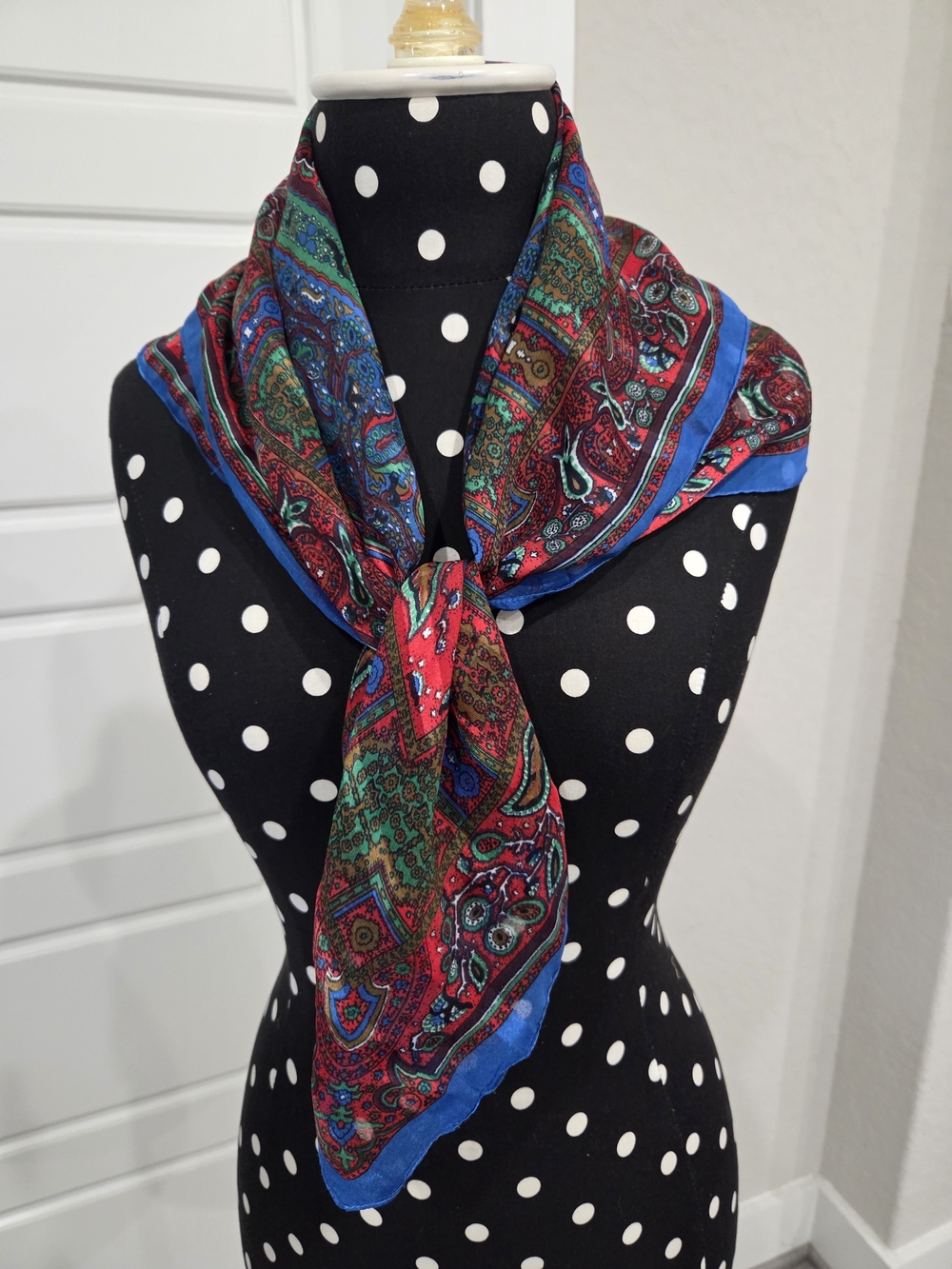 Vibrant Paisley Red & Blue Square Scarf 30" X 30"